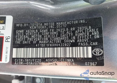 2017 Toyota Camry Le/Xle/Se/Xse from USA, damaged, VIN 4T1BF1FKXHU432827